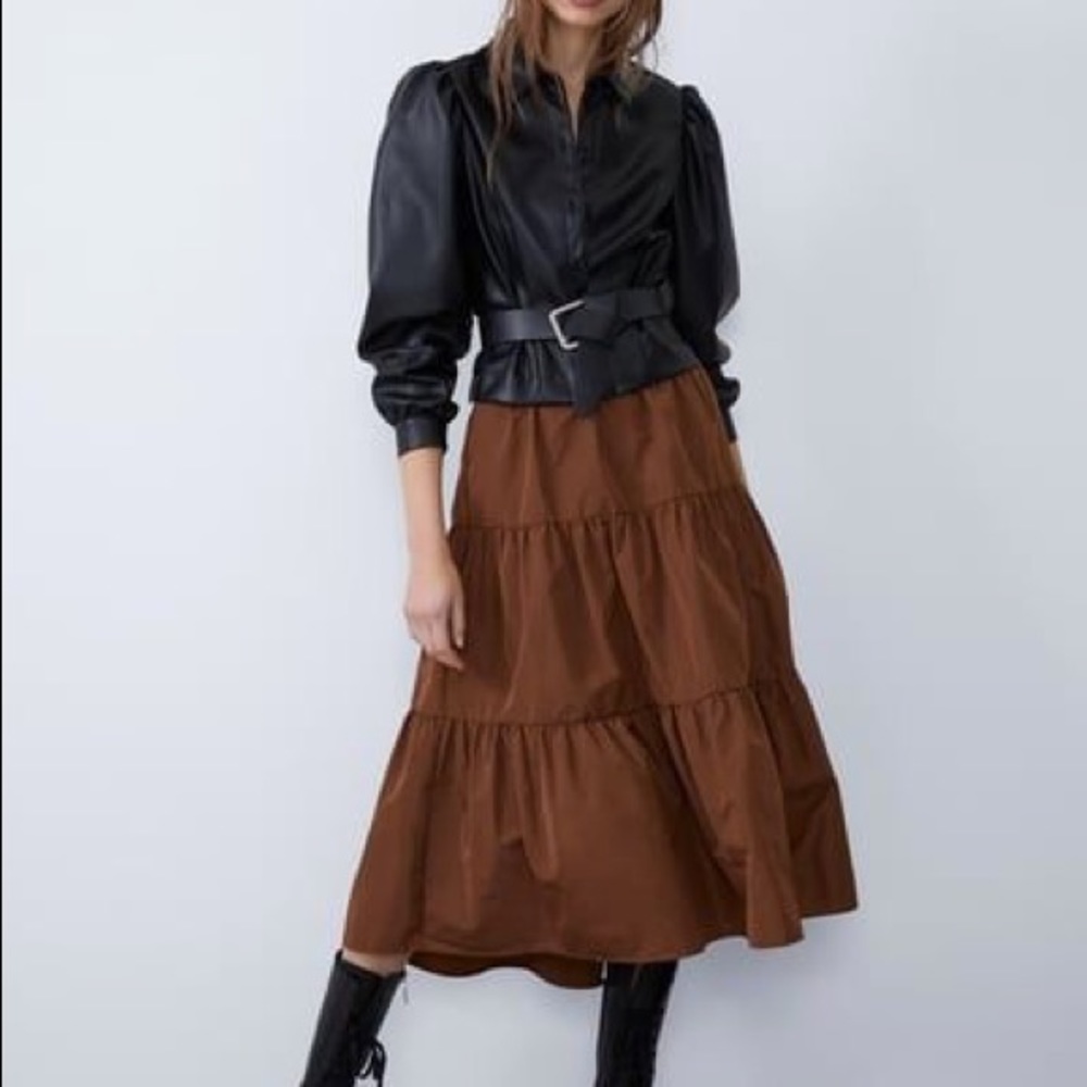 Zara taffeta midi skirt
